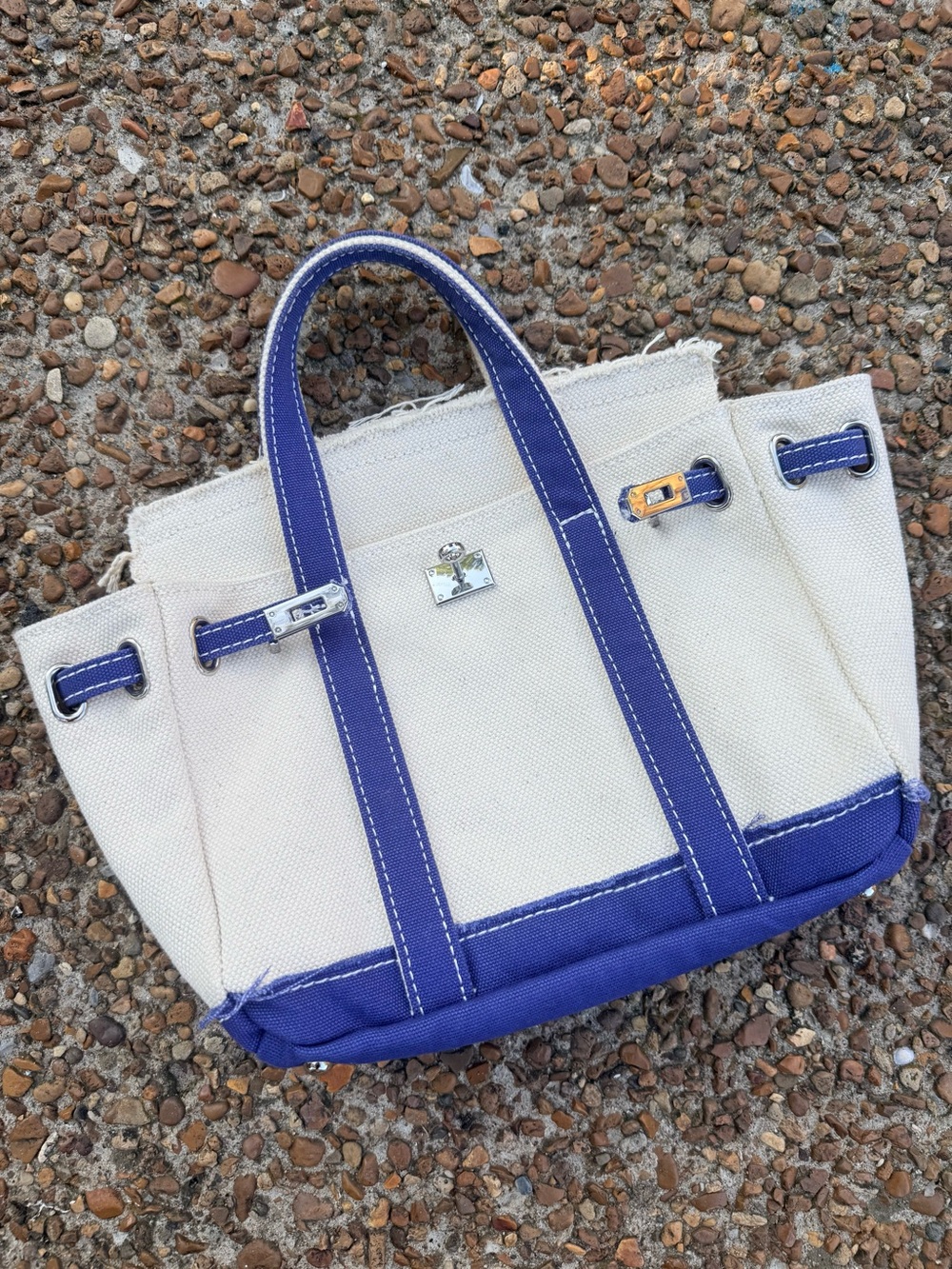 Canvas Tote Boatkin Bag with Blue Trim